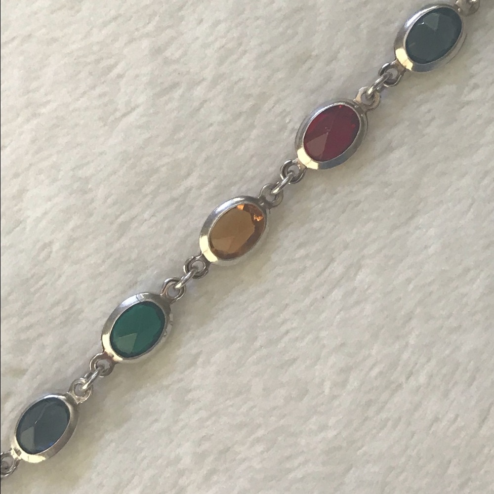 Sterling Silver and Oval Colored Crystal Bracelet